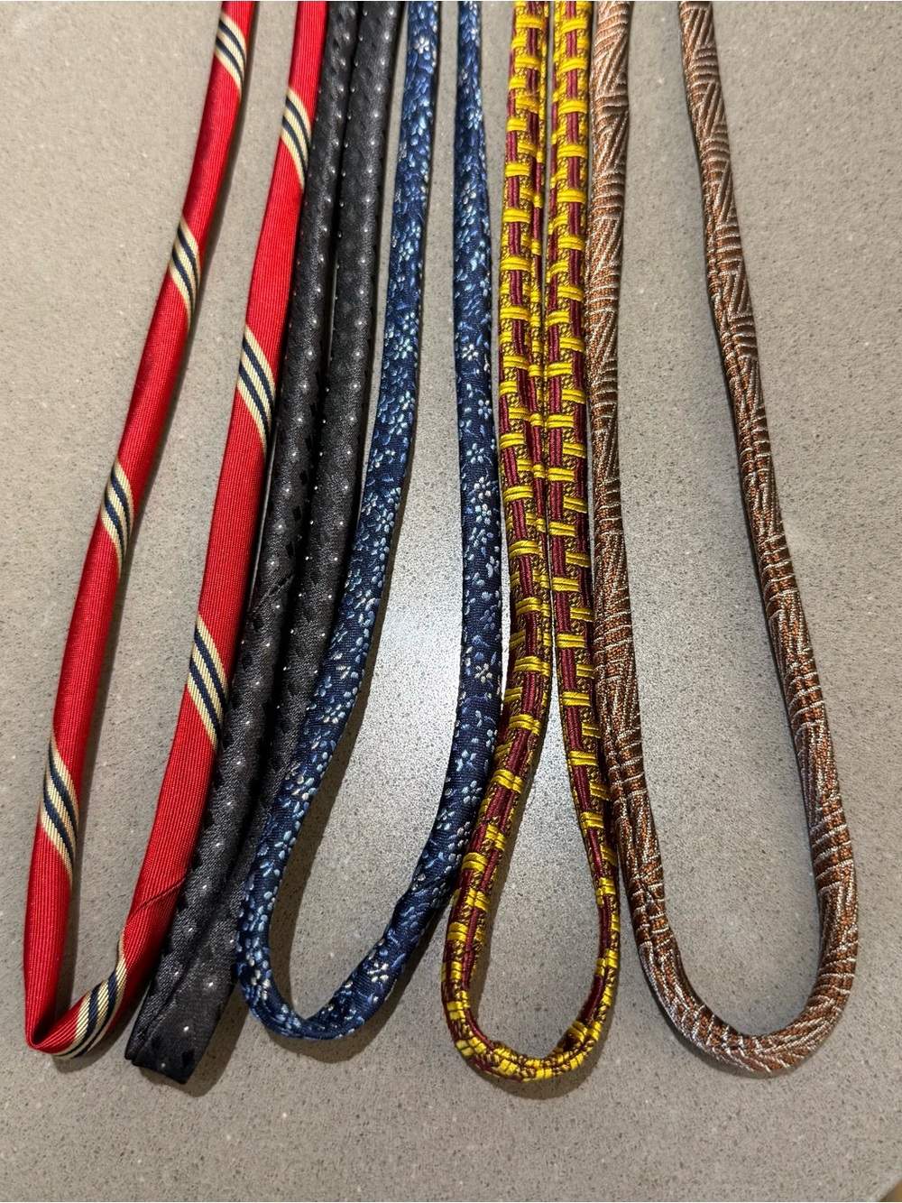 Upcycled handmade silk tie cords multi colors bundle. See photos for using them.